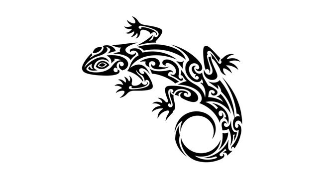 Black tribal lizard tattoo design art.