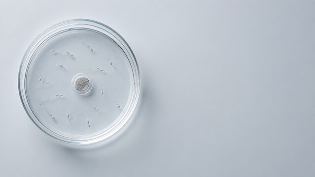 Petri dish with human egg cell and sperm for IVF fertilization, fertility treatment and reproductive medicine laboratory