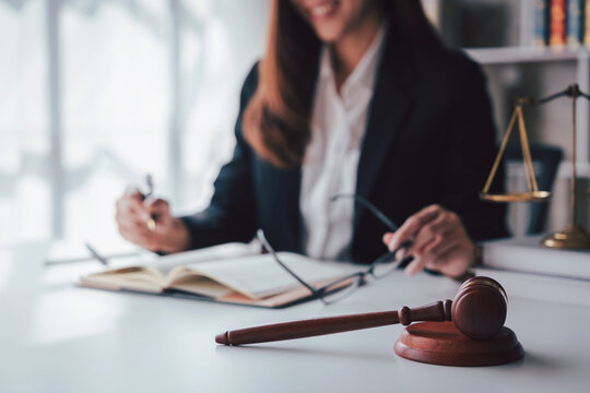 Law Legal Gavel Lawyer Attorney Judge Court Justice Legislation Judicial System Business Office Asian Women Adult Workplace Desk