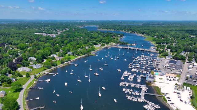 Barrington Bridge aerial view over Barrington River in town of Barrington, Rhode Island RI, USA. 