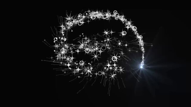 Magical golden glitter trail animation, sparkling spiral light path, fairy tail glitter particles, glowing award effect on seamless black screen background in 4k