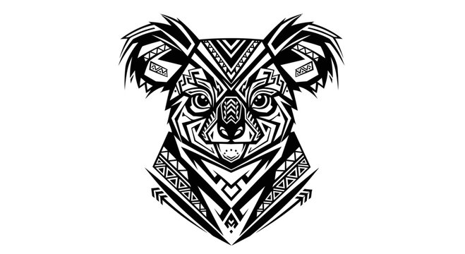 Detailed Koala Face Tribal Pattern Design.