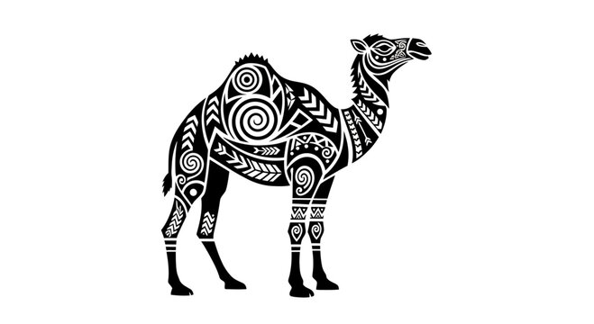 Decorative camel design with patterns.