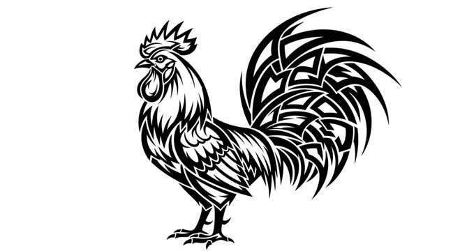 Detailed Black Rooster Illustration Closeup.