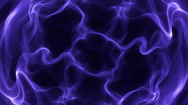 Dense indigo plasma churns and reshapes with intertwined luminous tendrils, glowing in deep violet against near-black darkness for an intense cosmic abstract motion background.