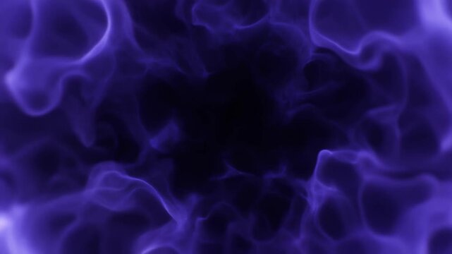 Dense indigo plasma churns and reshapes with intertwined luminous tendrils, glowing in deep violet against near-black darkness for an intense cosmic abstract motion background.