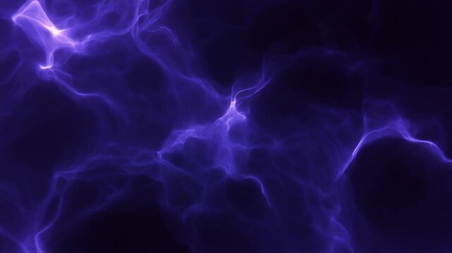 Dense indigo plasma churns and reshapes with intertwined luminous tendrils, glowing in deep violet against near-black darkness for an intense cosmic abstract motion background.