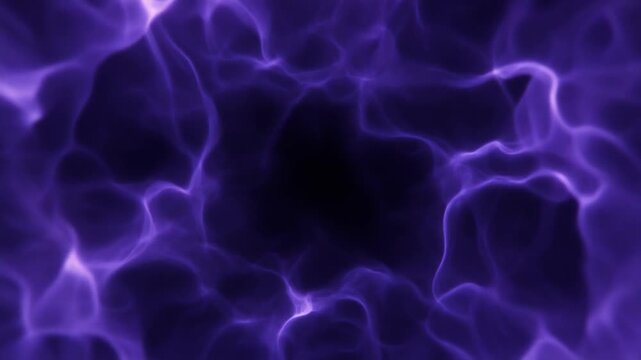 Dense indigo plasma churns and reshapes with intertwined luminous tendrils, glowing in deep violet against near-black darkness for an intense cosmic abstract motion background.