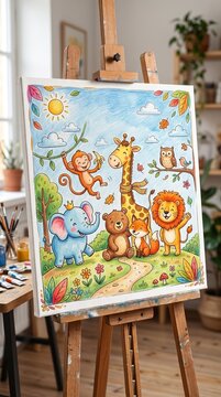 easel with paints