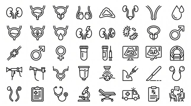 Urology and Nephrology Medical Line Icon Set for Healthcare and Clinical Diagnostics