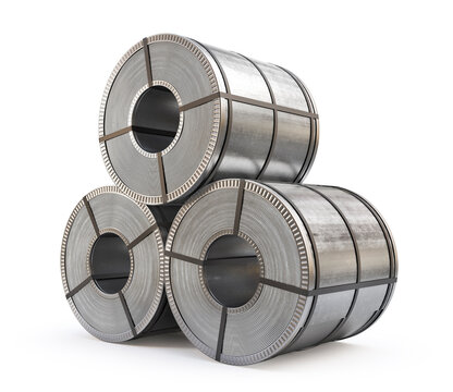 Three steel coils stacked together on white background