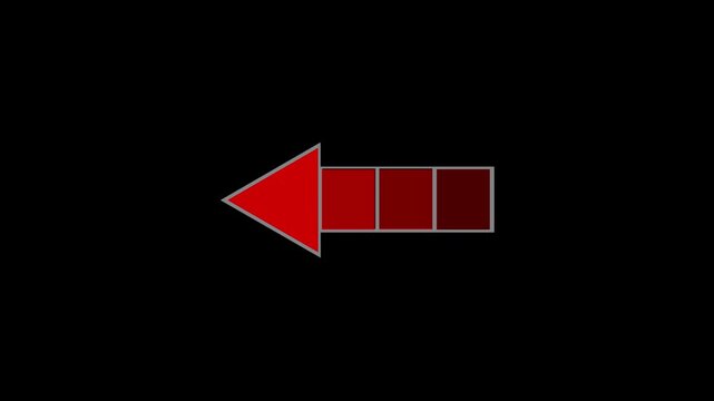 Dark red segmented left arrow animation on a black background, ideal for back, previous, return, navigation, interface, and left direction concepts.