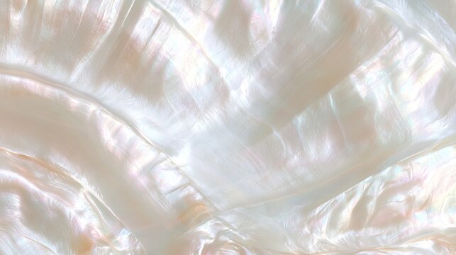 Close-up of natural pearl shell surface with shimmering iridescent colors and soft texture mother-of-pearl