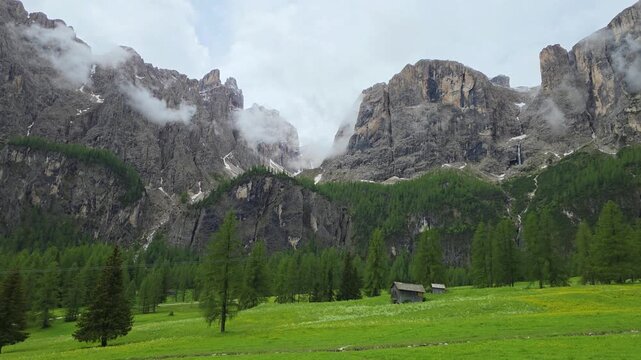 Dramatic Catinaccio Rosengarten Dolomites Landscape, Val di Fassa Italy, Alpine Travel and Mountain Nature