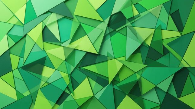 Abstract geometric background with many overlapping green triangles and shapes