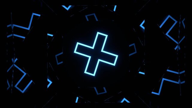 Yellow and Blue Strobe Cross in Mirror Tunnel Background VJ Loop in 4K