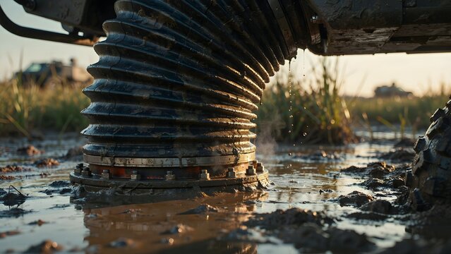 Close-Up of Flexible Hose with Water Droplets on Ground Surface