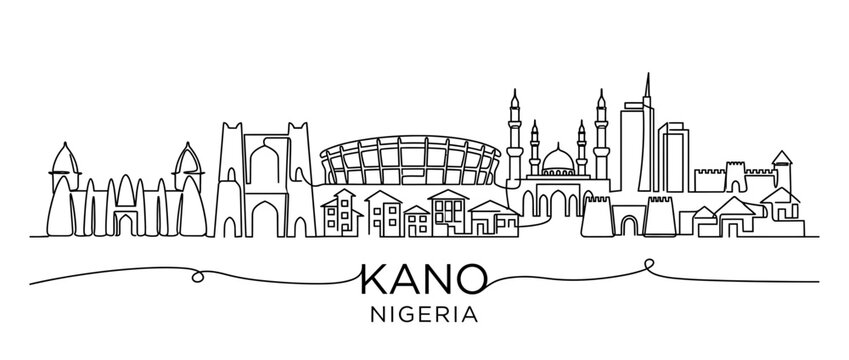 Continuous line drawing of African city skyline