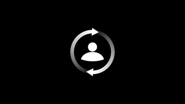 User profile refresh animation, rotating account sync symbol on black background