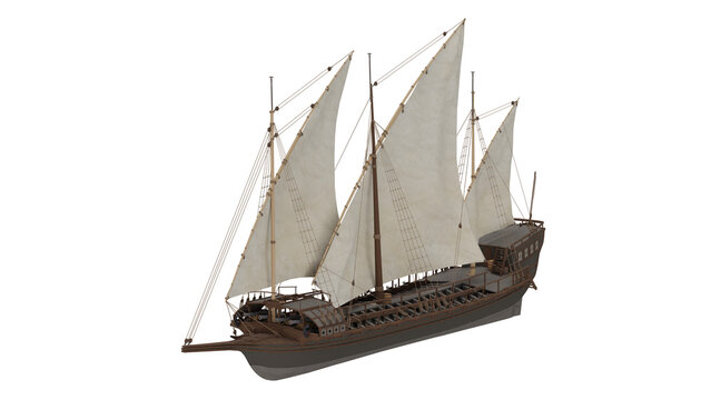 3d rendering russian bank baltic galley model with sails