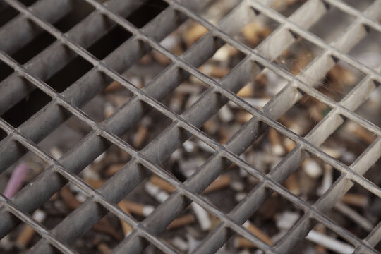 Steel Floor Grating with Square Mesh Pattern and Dark Void Below