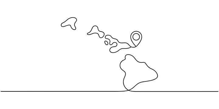 Hawaiian Islands Map with Location Pin Continuous One Line Drawing