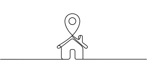 Home with Growing Location Pin Continuous One Line Drawing © Creative Tania