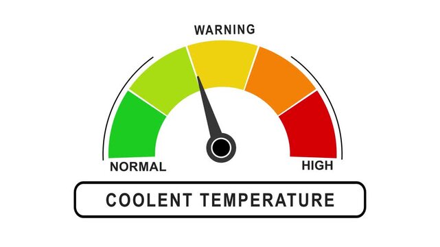 Animated COOLENT TEMPERATUREI meter showing movement from low level to high level, ideal for illustrating global warming, environmental impact, and rising sustainability concerns.