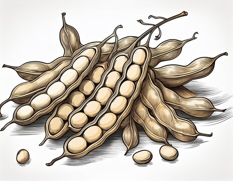 various soybean pods in simple line art style on white background
