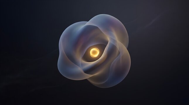 Glowing Golden Nucleus Inside Quantum Wave Shells