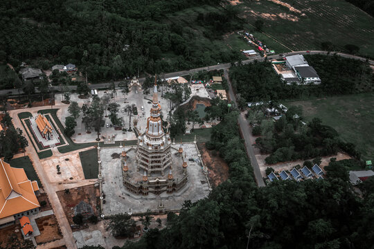 Aerial top view of Wat Tham Suea Tiger Cave Temple complex in Krabi, Thailand