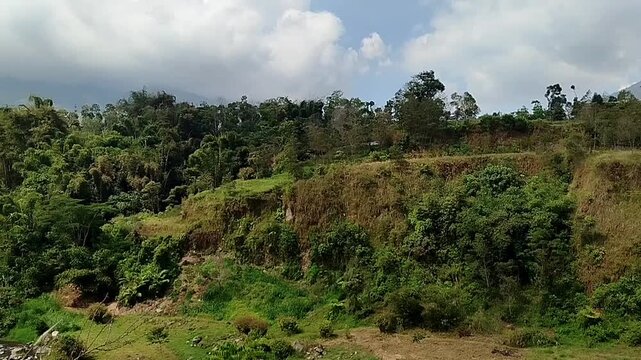 Mount Merbabu in central java view. cool mountain landscape scenery with windy trees. mountain nature background