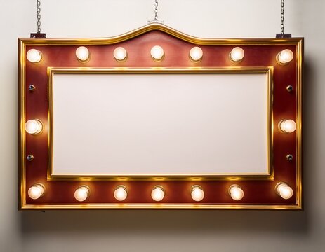 retro cinema sign featuring a blank board framed by shining light bulbs offering space for custom message on white background