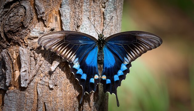 elegant spicebush swallowtail butterfly resting on weathered tree bark beauty