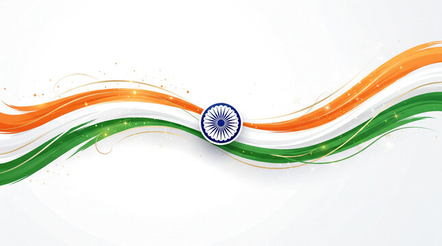 Indian Independence Day celebration ribbon with national flag colors and Ashoka Chakra emblem
