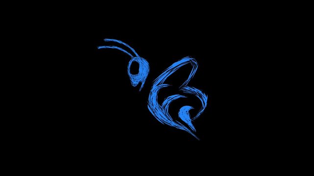 Blue Glowing Bee Animation Loop, Abstract Neon Insect Line Art Motion Graphics Video