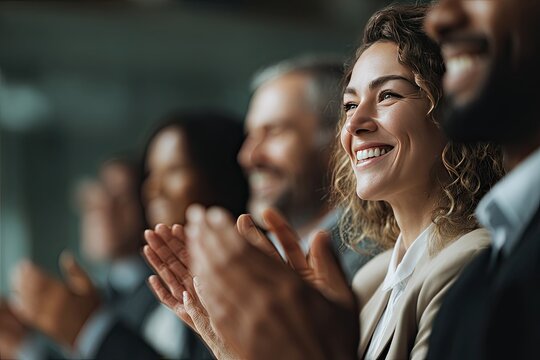 Happy Business People Applauding Success During Meeting