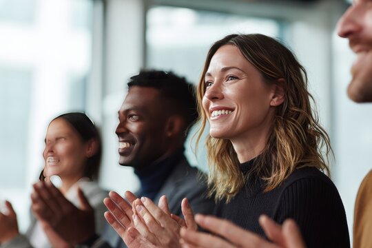 Business People Applauding Success in Meeting