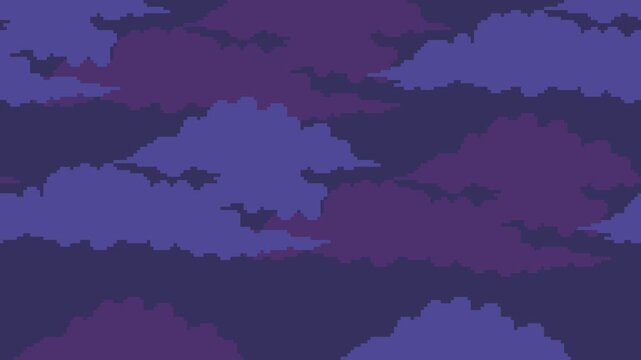 Pixel Art Assets Clouds in the Night Sky with Loop Animation for Game Background 