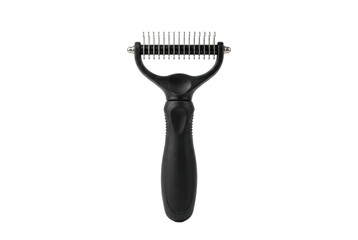 Naklejka premium Metal pet grooming rake with black handle for animal fur maintenance