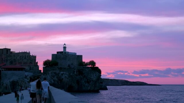 Lighthouse of the Castillo de Santa Ana in the coastal city of Castro Urdiales in the Eastern Coast region of the Autonomous Community of Cantabria, Spain, Europe