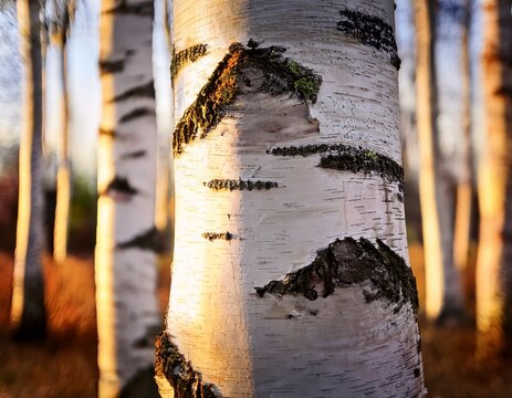 close up view of birch tree trunks showcasing unique bark patterns and textures in natural light