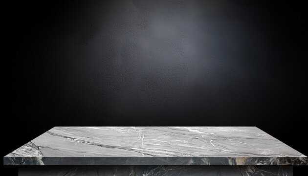 3d product table in an empty studio against a black wall podium for presentation concrete dark surface marble luxury countertop mockup