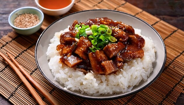photo of the lu rou fan a taiwanese staple piles savory braised pork ground pork simmered in soy sauce and spices over fluffy white rice often served with a side of veggies a must try