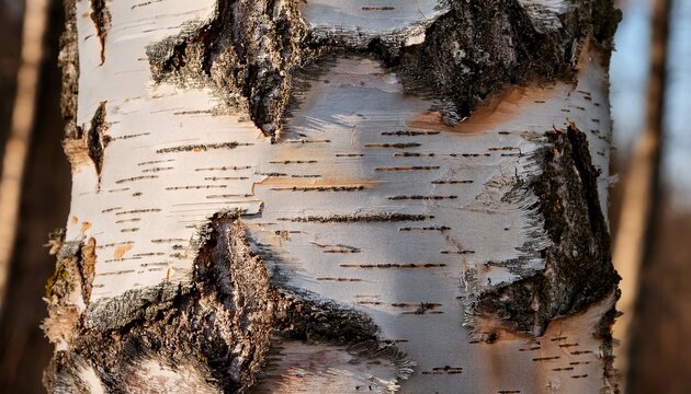 textured birch tree bark displaying natural patterns and coloration in daylight