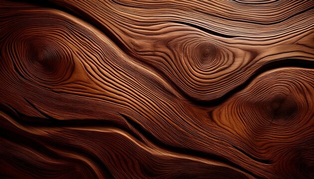 detailed wood grain texture showcasing natural waves and patterns in a rich brown tone