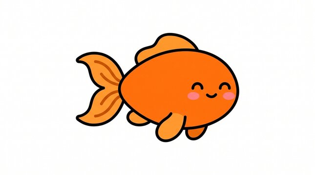 Cute orange goldfish illustration featuring simple flat design vector art style and cheerful facial expression isolated on white background