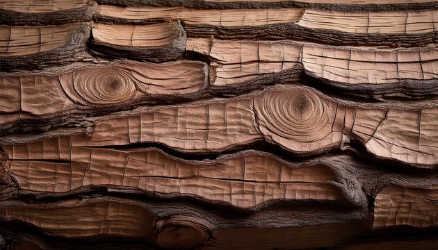 close up texture of larch tree bark scaly and dry wood surface with deep longitudinal cracks soft natural light