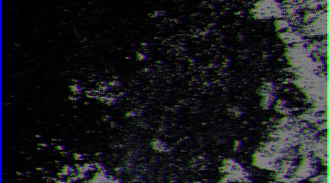 Dark abstract texture with digital glitch effect, colorful RGB noise and static error distortion.