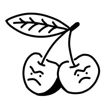 Rebellious angry cherry fruits line art icon